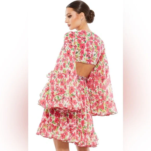 Mac Duggal Floral Cutout Bell Mini Dress Size 6